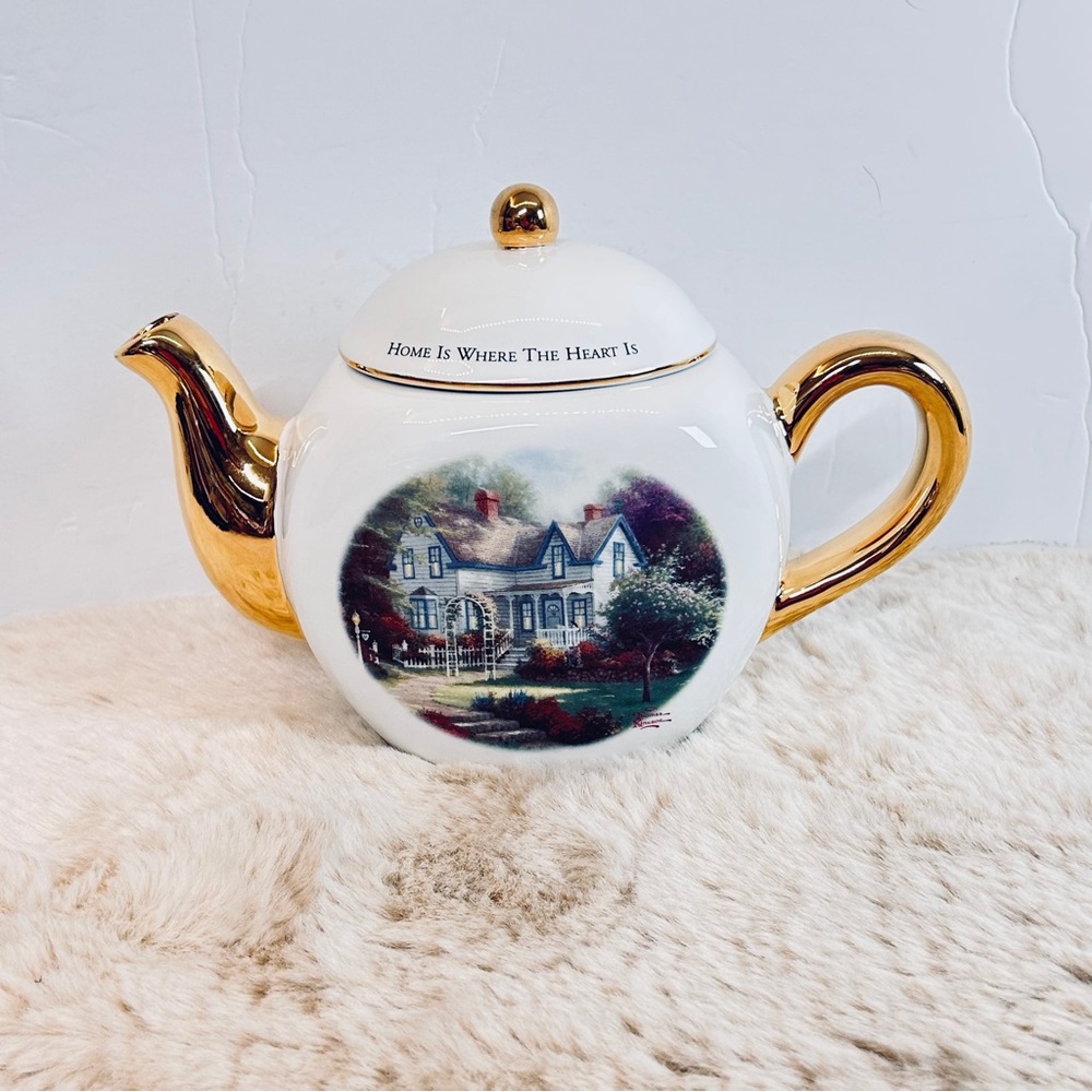 Thomas Kinkade‎ Gold and White Teapot
